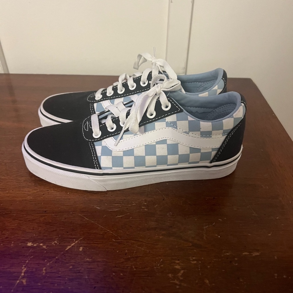 Vans Checkerboard Lace-Up Sneakers - Black & Light Blue size 7.5 never been worn - Picture 2 of 9